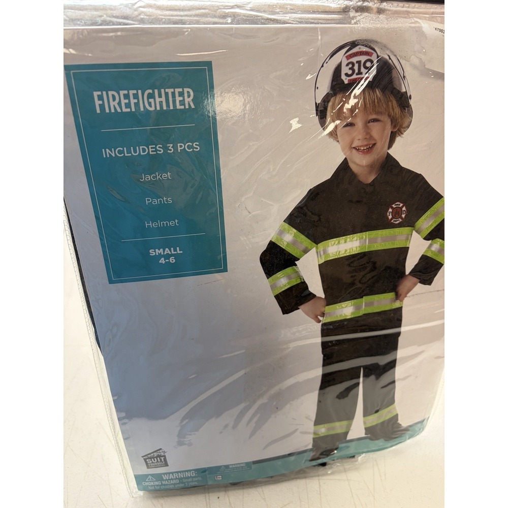 Firefighter Reflective Costume Child, Small 4-6,  Inc Jacket, Pants, Helmet New